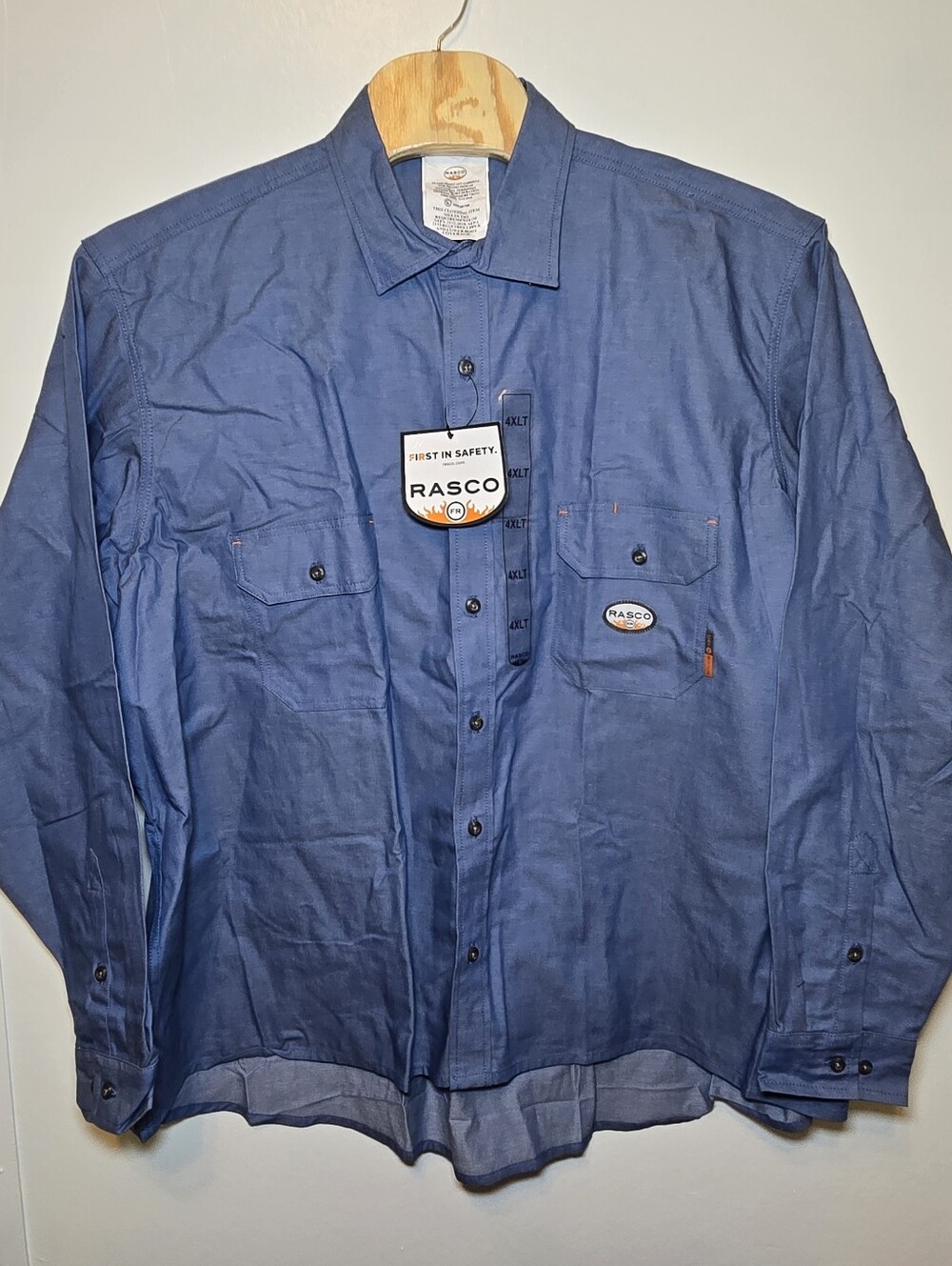 NWT Mens Big & Tall 4xl Rasco Flame Resistant Button Down Cotton Work Shirt